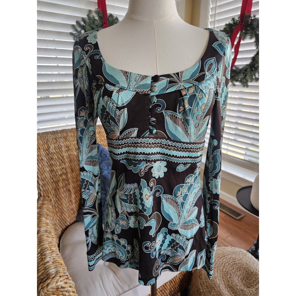 Trina Turk 100% Silk Baby Top Blouse Women's Size S Paisley Retro Y2K